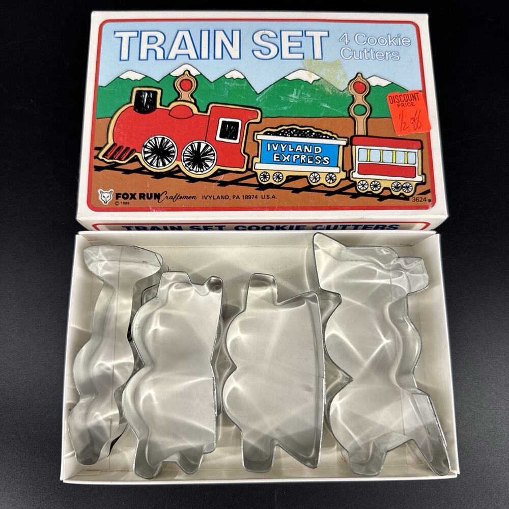 Vintage Train Set Of 4 Cookie Cutters Boxed Metal Fox Run 1984 USA
